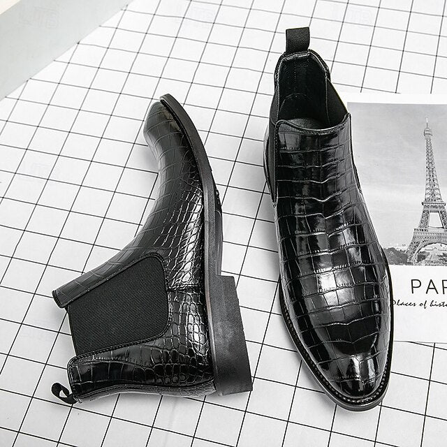 Boots Crocodile Chelsea Pattern Slip-On – Brown Men's