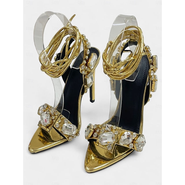 with Metallic Women's Lace-Up Heels Stiletto Green