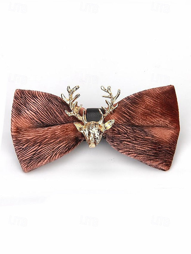 Bow with Velvet Pin Men's Deer Tie Gold Head