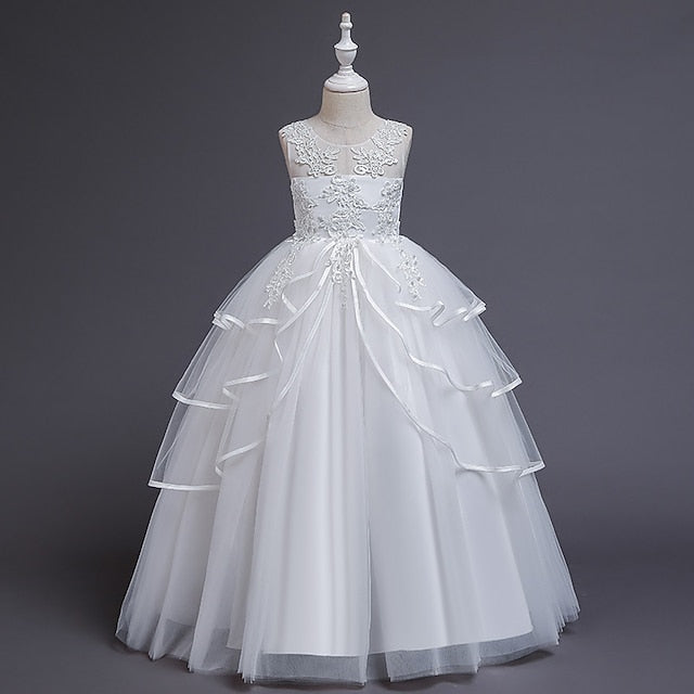 Sleeveless Color Kids Party Girls' Solid Dress