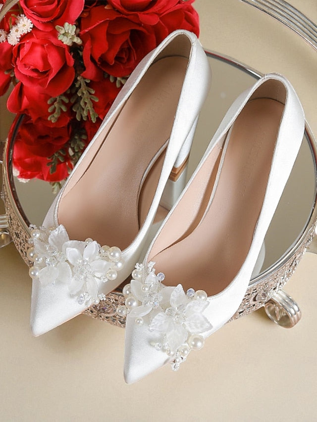 Crystal Heels with Pearl Wedding White Women's and