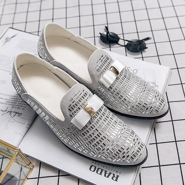 Men's Silver Prom Woven Strap Loafers and Elegant Monk –