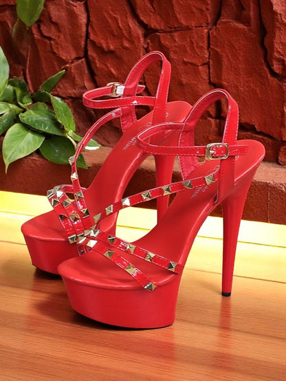 Heels Studded Women's Straps with Platform Stiletto