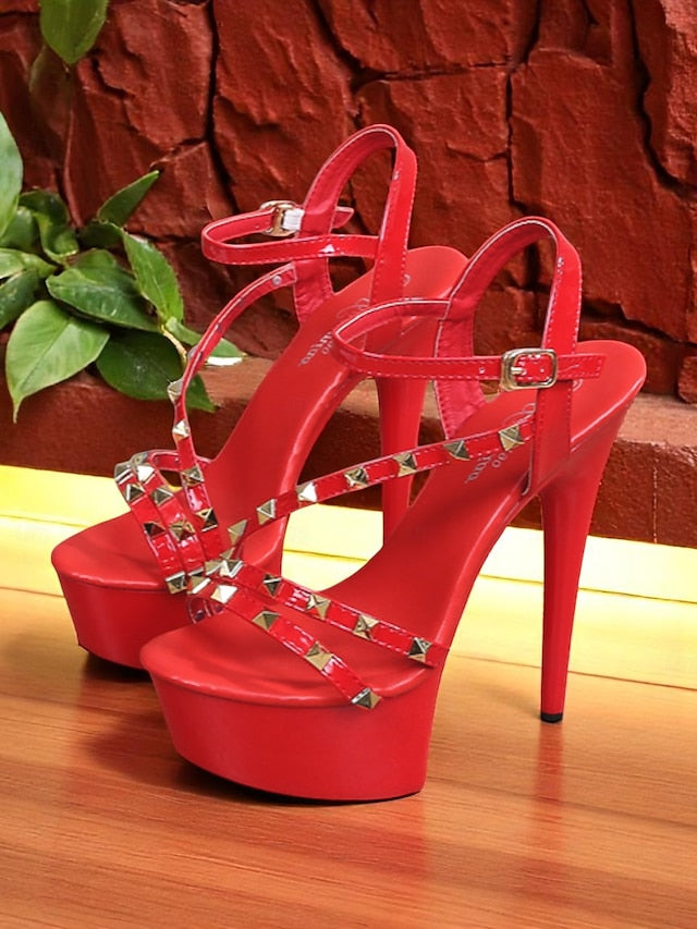 Studded Platform Straps Stiletto with Heels Women's