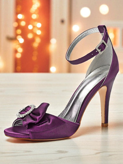 with High Sandals Rhinestone Heel Satin Women's Purple
