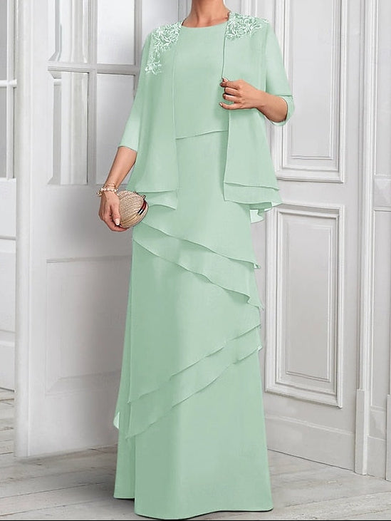 Piece Formal Elegant Mother Dress the A-Line of Suit Two Bride