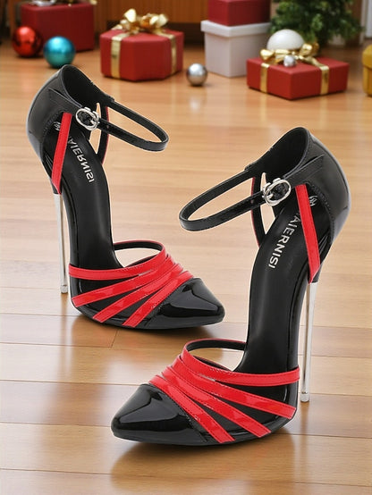 Women's and Heels Leather Patent - Red Black Stiletto