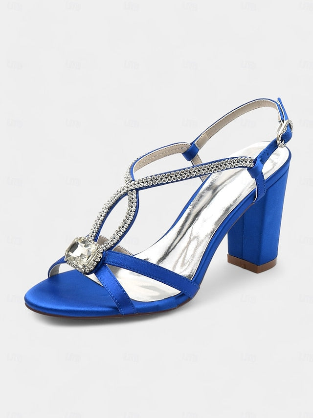 Sandals Satin Blue Royal Women's Elegant Rhinestone –