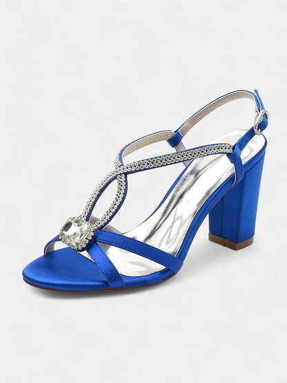 Sandals Satin Blue Royal Women's Elegant Rhinestone –