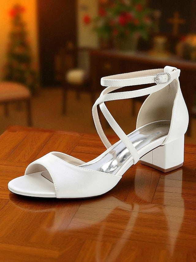 Ankle with Block Heel Satin Elegant Sandals Women's Strap -