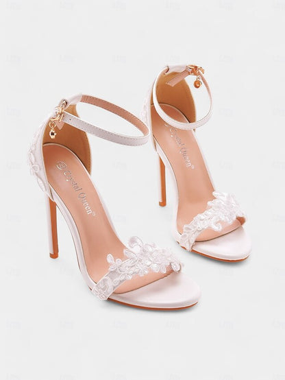 with Wedding Women's Lace Stiletto White Strap Ankle Heels