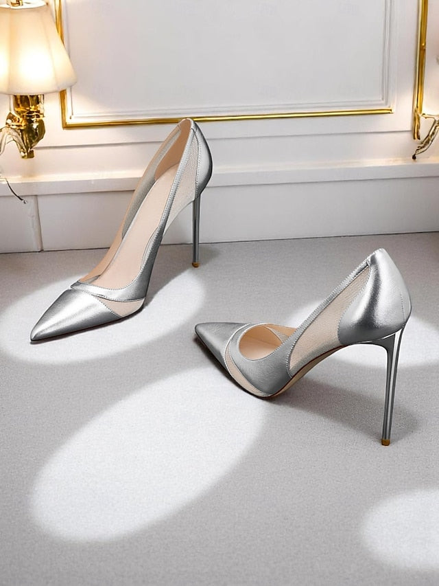 Nude Mesh Women's Detailing Pointed with Pumps Toe Suede