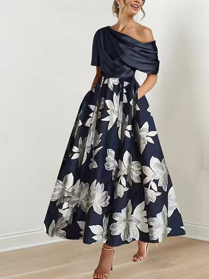 Mother Shoulder Dress Elegant of A-Line Bride the Off Ankle