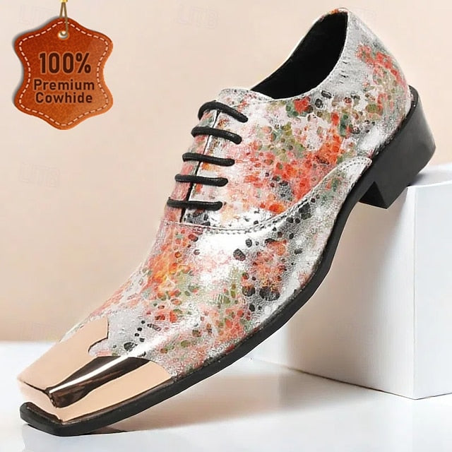 Printed Floral Oxford Patent Men's Leather Shoes –