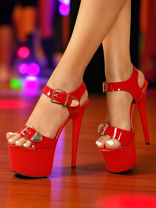High Buckle Patent with Heels Platform Women's Gold White