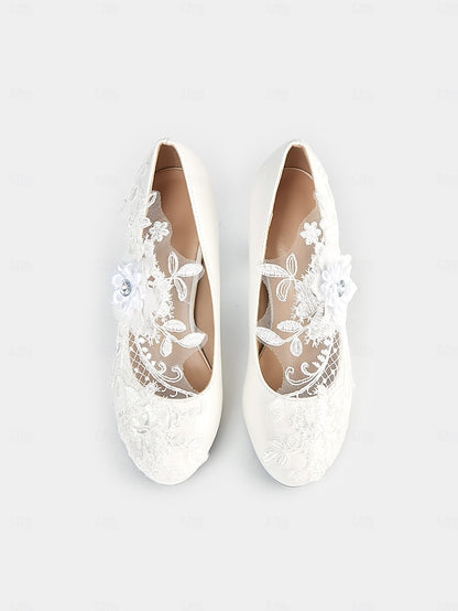 Embellishments Lace Shoes – with Heel White Bridal Floral High