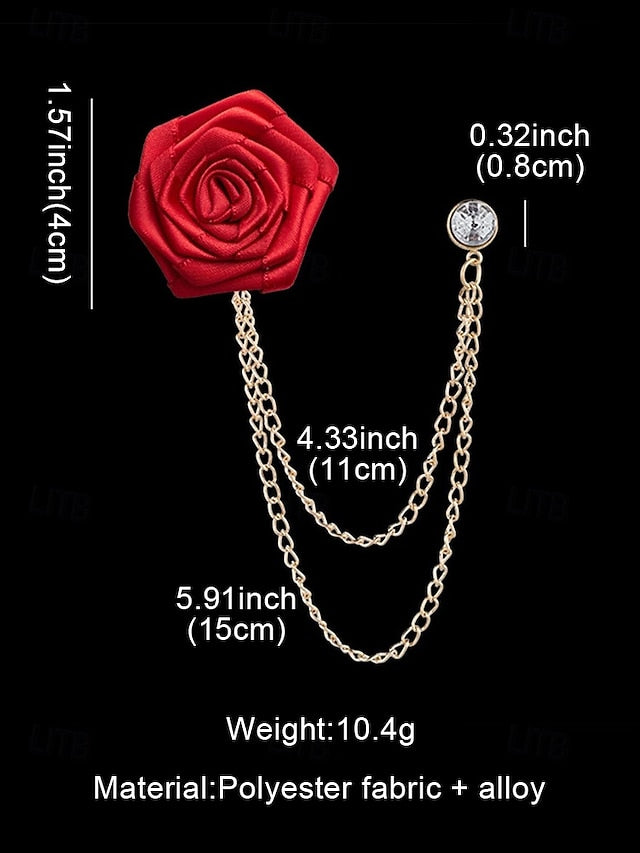Lapel Rose – with Pin Chain Red Men's Elegant Gold