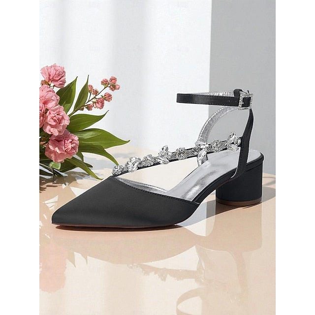 Women's Rhinestone Purple with Satin Pumps Heel Block