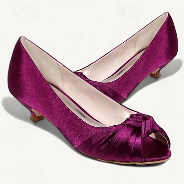 Pink Heels - Peep-Toe Women's Blush Satin Elegant Kitten