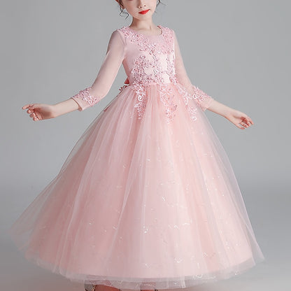 Floral Sleeve Girl Girls' Dress Long Flower Kids