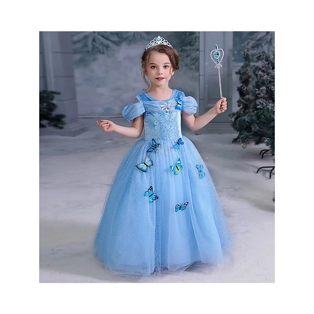 Girl Frozen Princess Flower Elsa Tulle Dress Party Theme Costume