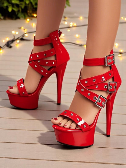 and Heels High White Women's Straps with Platform Buckled