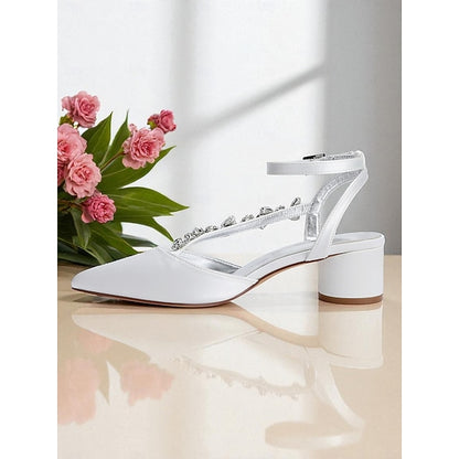 Women's Rhinestone Purple with Satin Pumps Heel Block