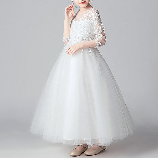 Color Girls' Dress Party Kids Girl Flower Solid
