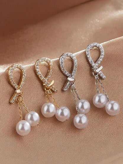with earrings Women's imitation rhinestone pearl teardrop