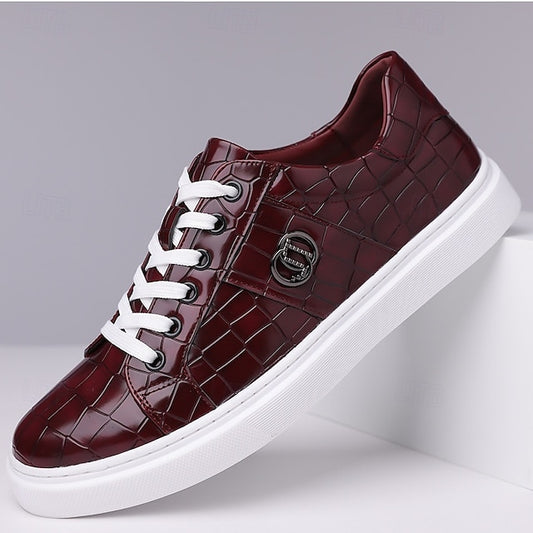 Wholesale SampleMen's Burgundy Crocodile Pattern Faux Leather Sneakers with