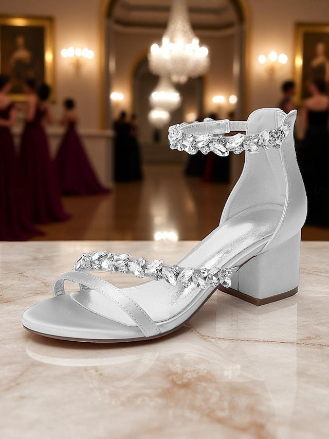 Heel Purple - Satin Crystal Block Women's Sandals