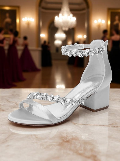 Heel Purple - Satin Crystal Block Women's Sandals