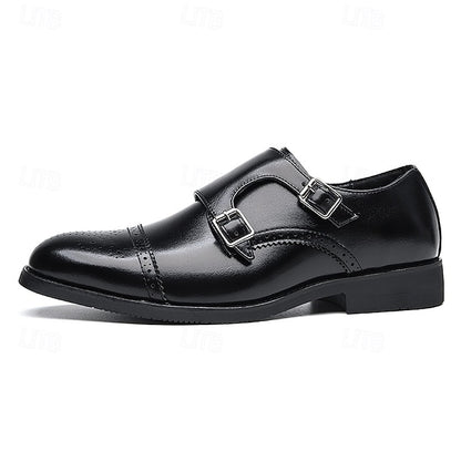 Men's Monk with Strap Brown Double Shoes Faux Leather