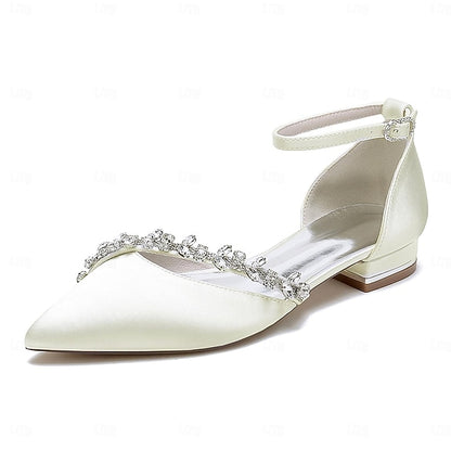 Elegant Pointed Satin Wedding Flats White Toe Women's –