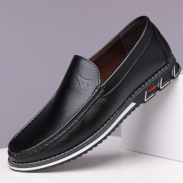 Men's Blue Faux Leather Slip-On Loafers with Durable Sole