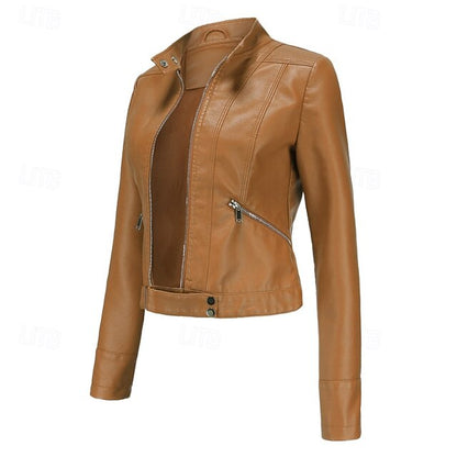 Zipper Women's Pocket Faux Comfortable Leather Jacket