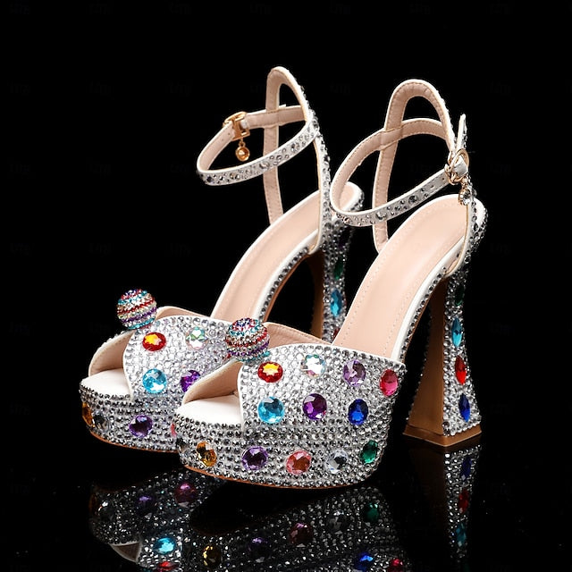 Sandals Women's Platform Colorful – Sparkly Rhinestone