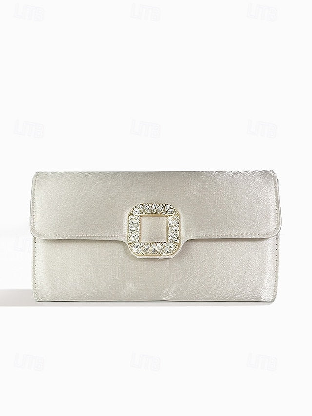 Rhinestone Women's with Elegant White - Clutch Satin Buckle