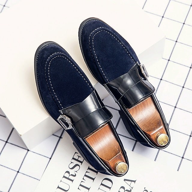 Men's Patent with Loafers Leather and Metal Strap Suede