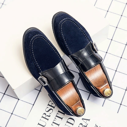 Men's Patent with Loafers Leather and Metal Strap Suede