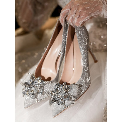 Heels Sparkling Silver – Wedding Shoes Women High for Glitter