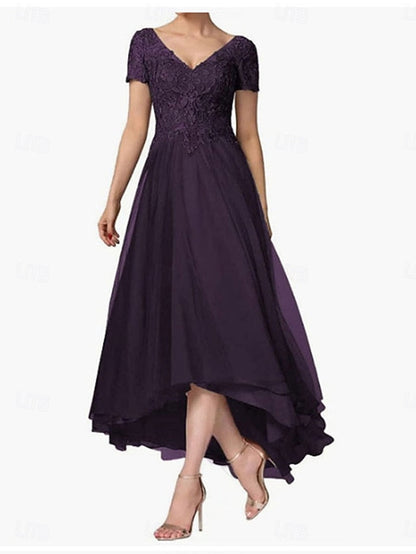 A-Line Elegant V Mother Dress Bride of Neck the Asymmetrical