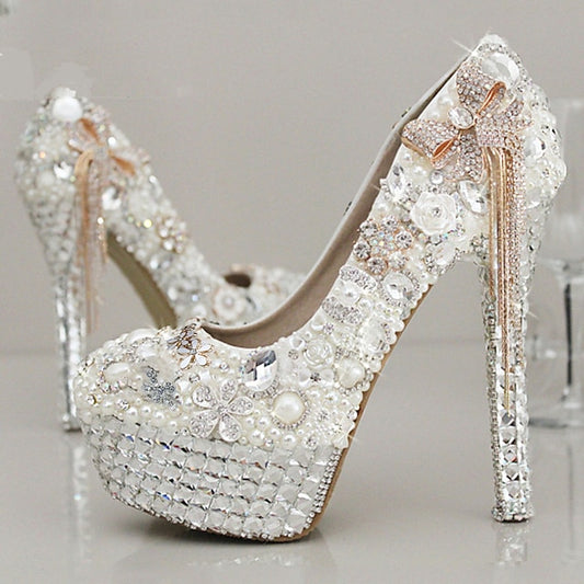 Embellished Platform and Rhinestone Pearl Women's White