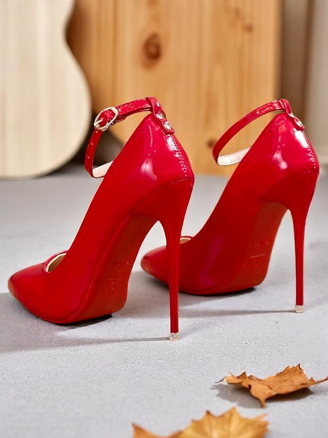 Heels Leather Patent Women's Ankle Stiletto with Black