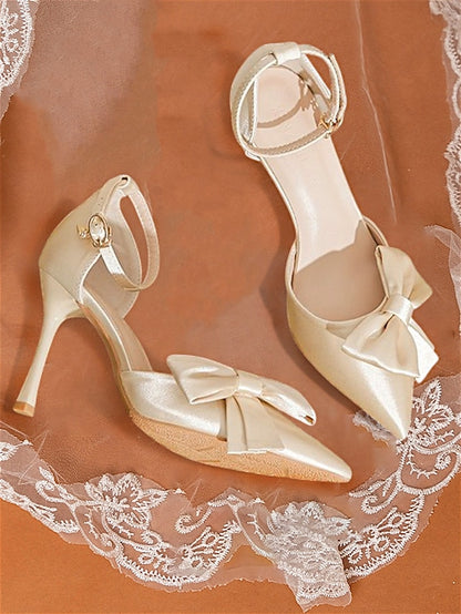 Strap Pointed – Classy Women's Ankle Pumps Bow Champagne