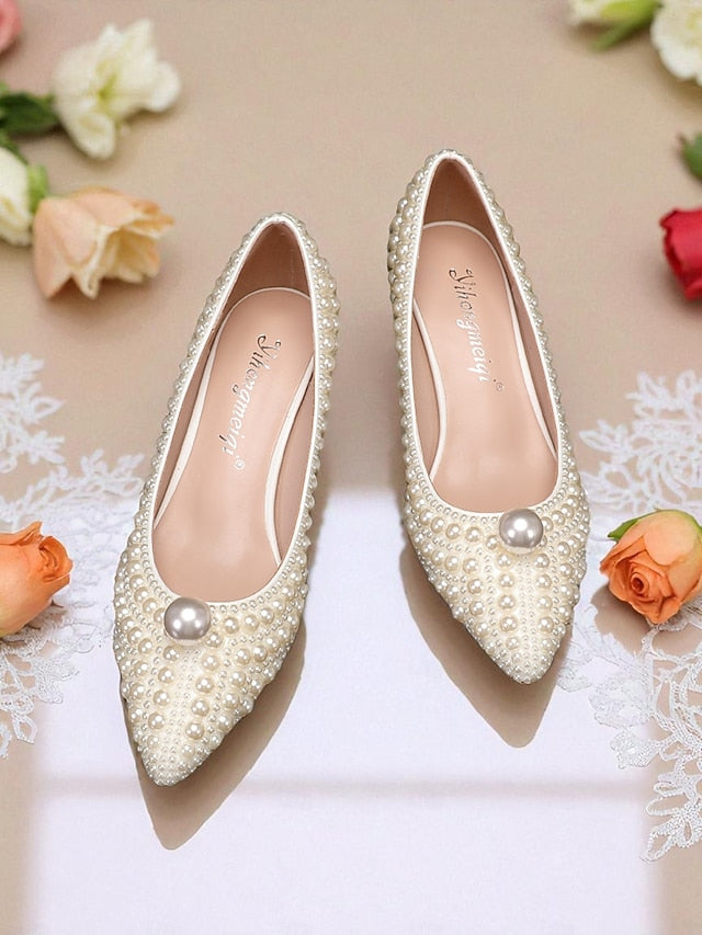 Women's Pumps Kitten and Heel Pearl-Embellished Matching