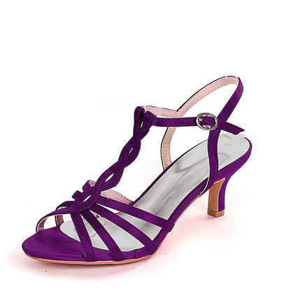 Mid-Heel Satin Elegant Purple – Strappy Sandals Women's