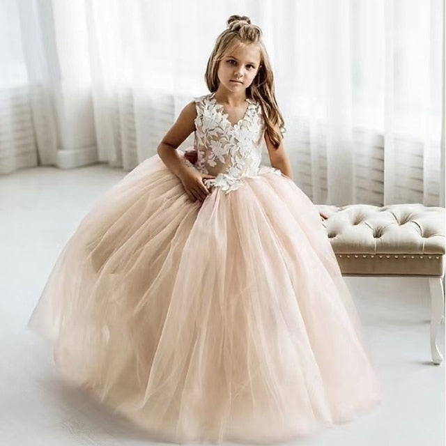Kids Party Girls' Flower Dress Girl Color Solid