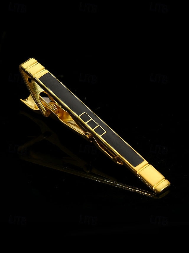 for with Design Elegant Inlay Tie Sleek Men Clip Gold Black –