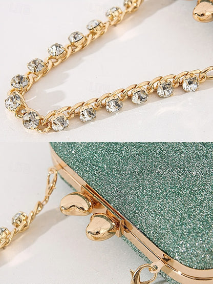 Green Clutch Evening Glitter with Sage Rhinestone Women's